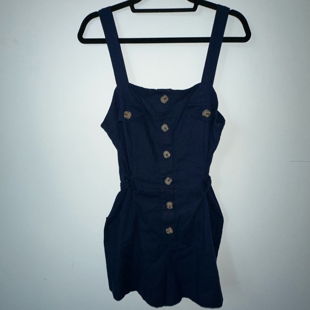 Navy Button Down Romper